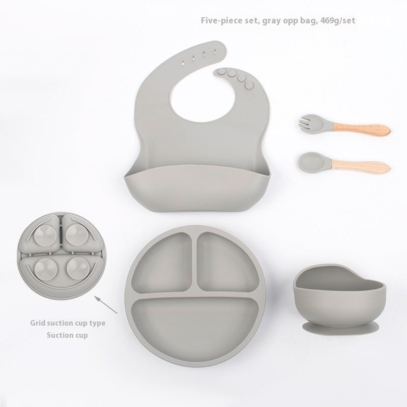 Children's Divided Complementary Food Silicone Bowl Fork Spoon Bib
