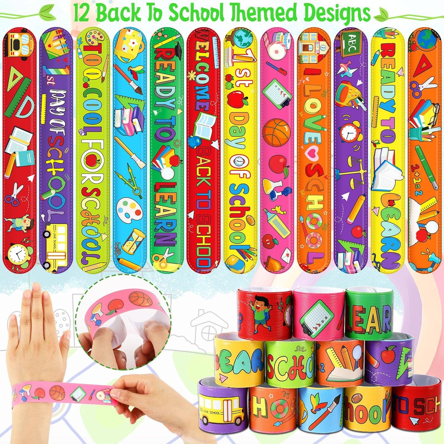 56 Pcs Colorful Slap Bracelets Set Kids Party Favors & Classroom Gifts