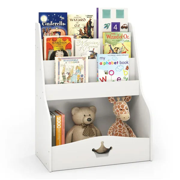 Kids 3-Tier Bookshelf & Toy Storage White - Open Compartment Hidden Back Space