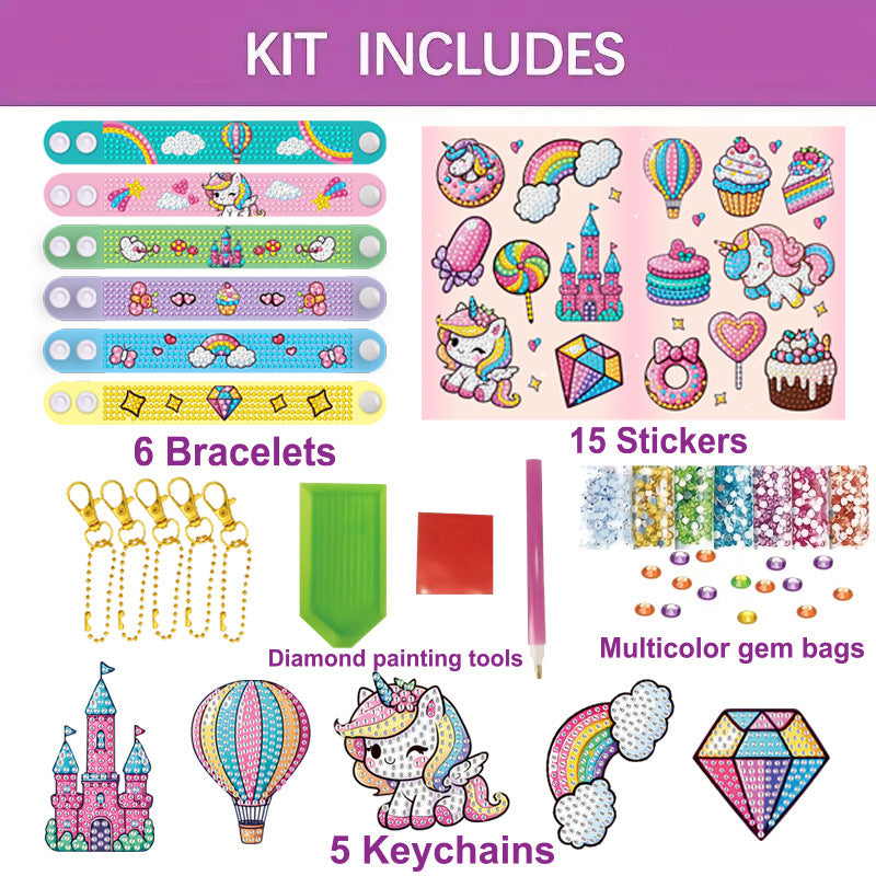 Diy Diamond Painting Combination Crystal Round Notepaper Keychain Bracelet