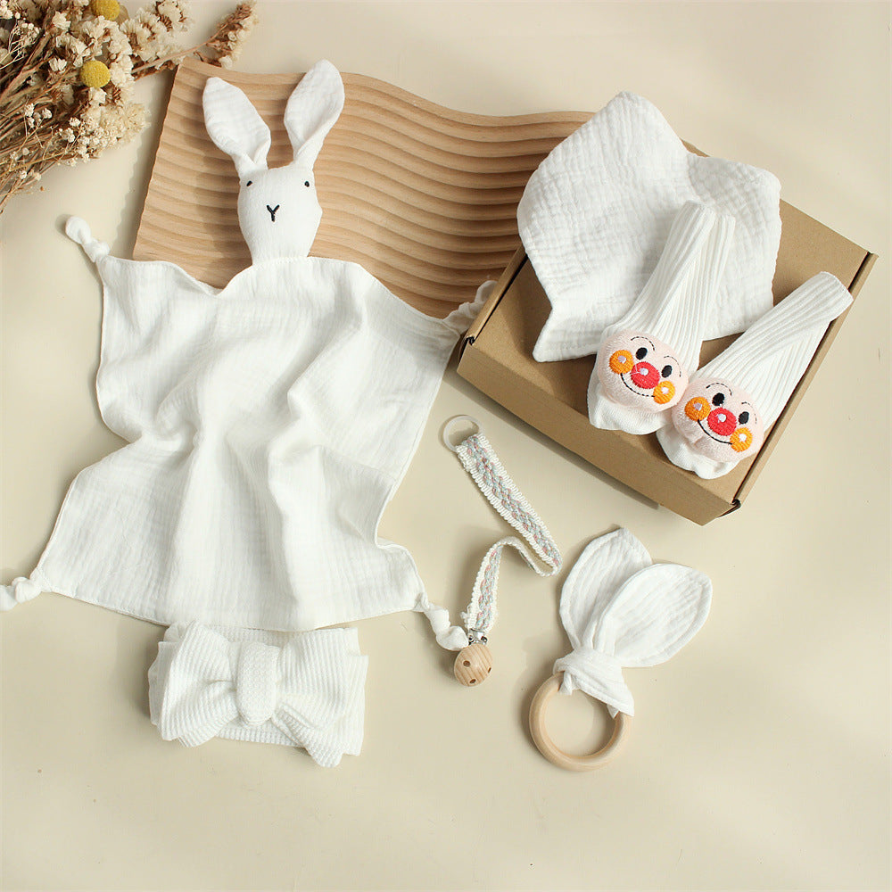 Baby Rabbit & Lion Newborn Gift Set -Towel, Socks, Teether & Hair Band