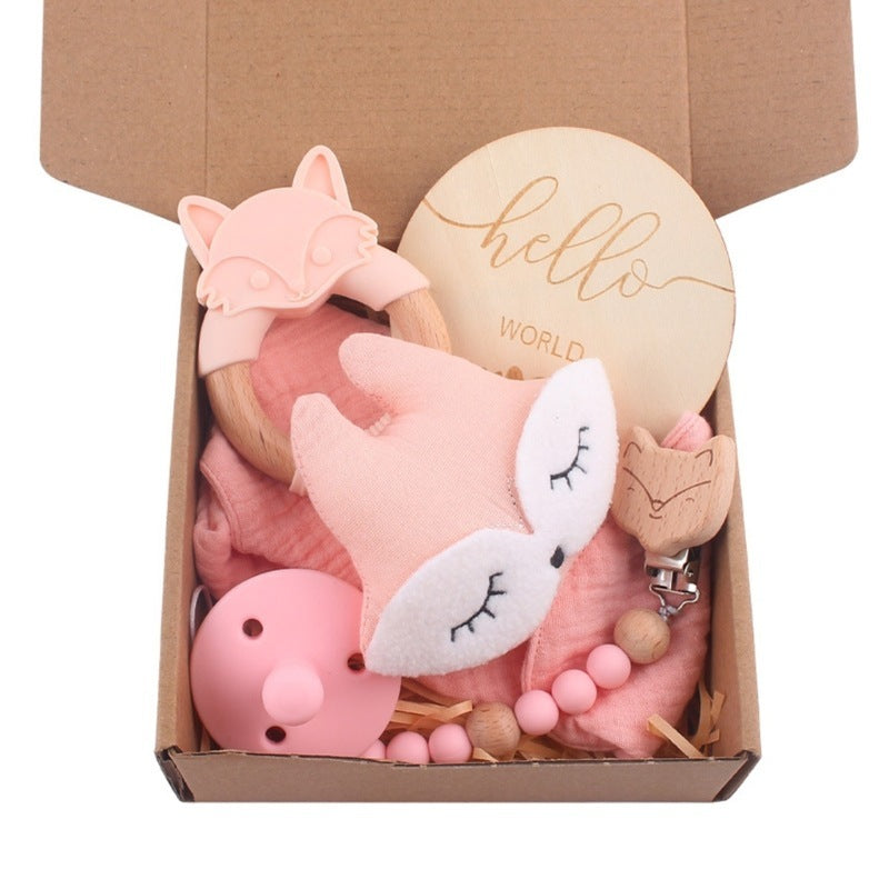 Baby Wooden Rattle and Teether Gift Set