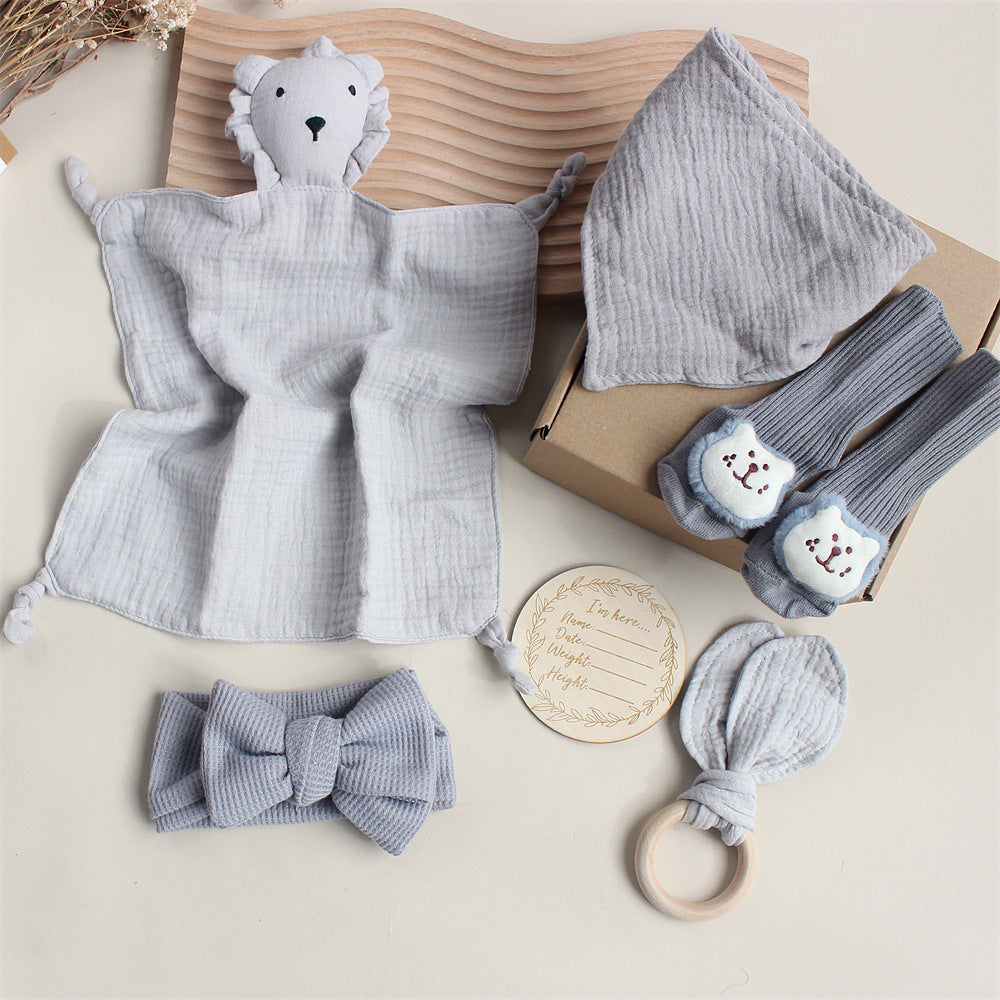 Baby Rabbit & Lion Newborn Gift Set -Towel, Socks, Teether & Hair Band