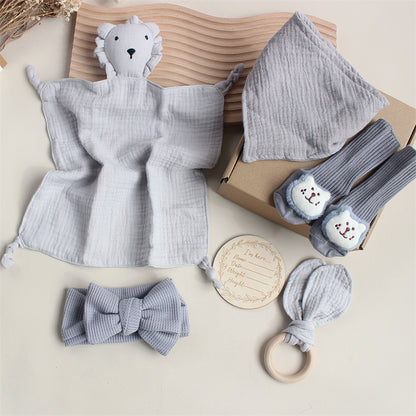 Baby Rabbit & Lion Newborn Gift Set -Towel, Socks, Teether & Hair Band
