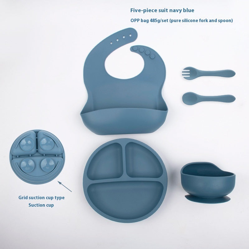 Children's Divided Complementary Food Silicone Bowl Fork Spoon Bib