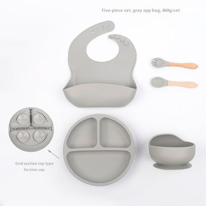 Children's Divided Complementary Food Silicone Bowl Fork Spoon Bib