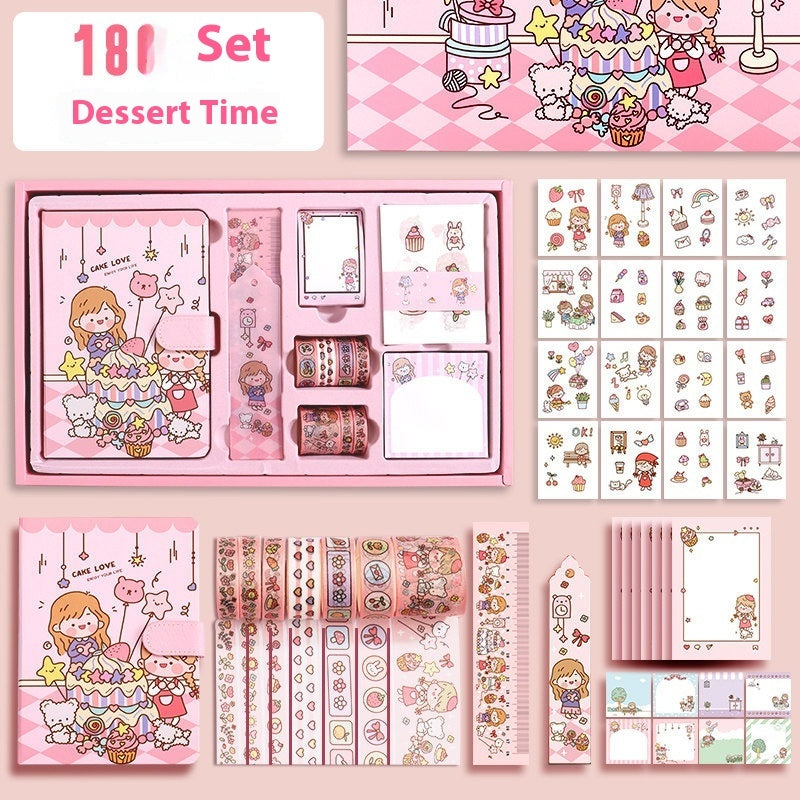 Journal Book Set Gift Box Girl Heart Cute Gift Bag