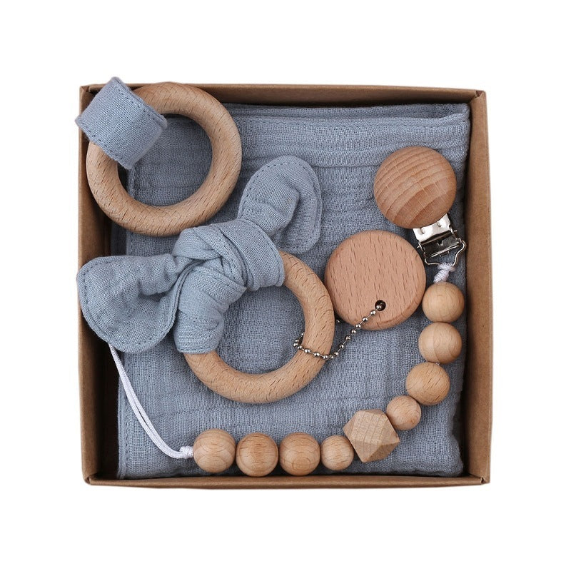 Baby Wooden Rattle and Teether Gift Set