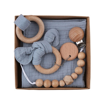 Baby Wooden Rattle and Teether Gift Set