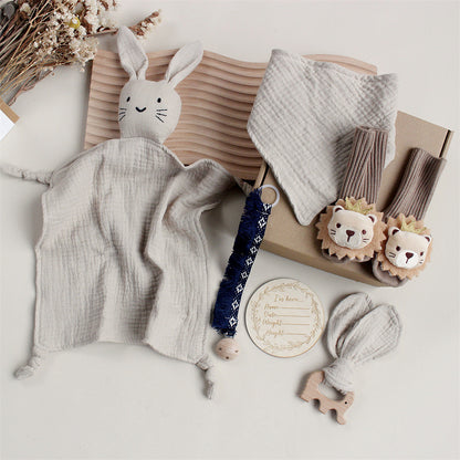 Baby Rabbit & Lion Newborn Gift Set -Towel, Socks, Teether & Hair Band