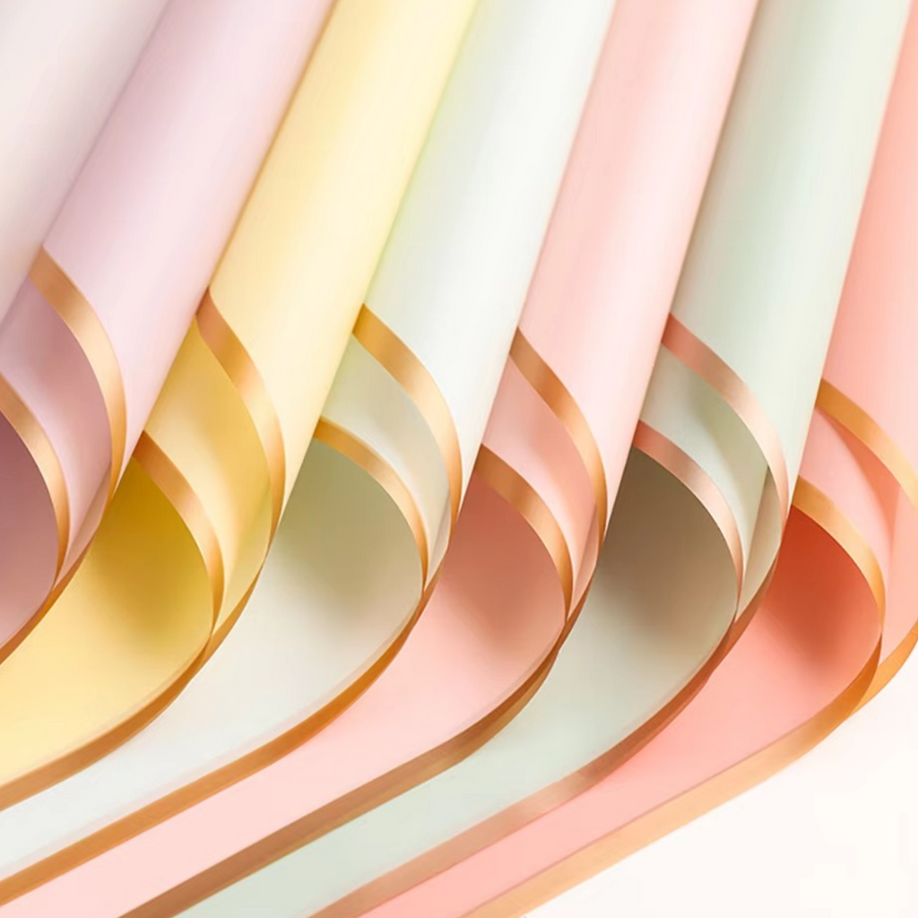Flower Wrapping Paper Gold Edge Bouquet