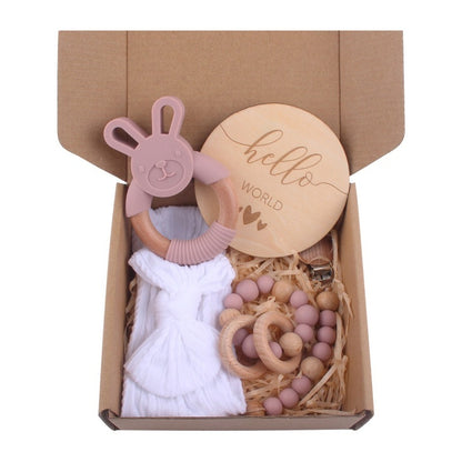 Baby Wooden Rattle and Teether Gift Set