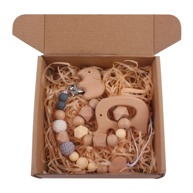 Baby Wooden Rattle and Teether Gift Set