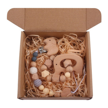 Baby Wooden Rattle and Teether Gift Set