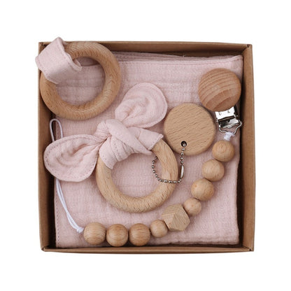 Baby Wooden Rattle and Teether Gift Set