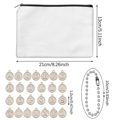 Paintable Canvas Pouch Set with Letter Charms and Chains for DIY Crafts