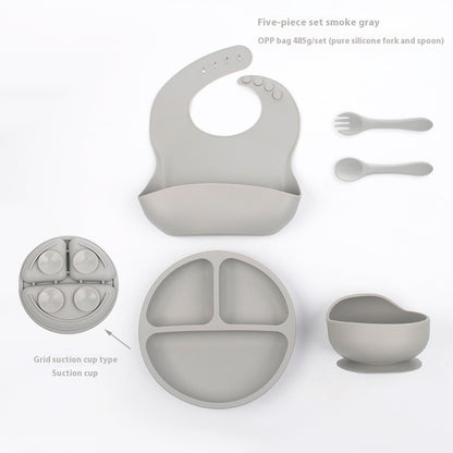 Children's Divided Complementary Food Silicone Bowl Fork Spoon Bib
