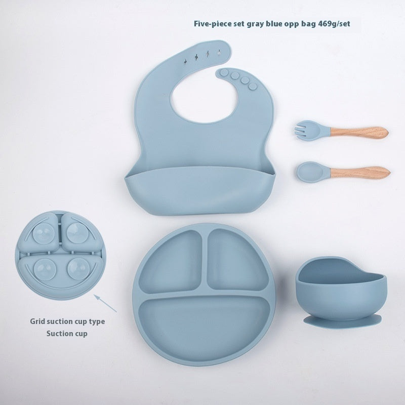 Children's Divided Complementary Food Silicone Bowl Fork Spoon Bib