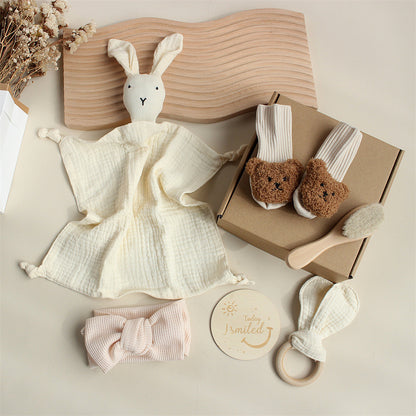 Baby Rabbit & Lion Newborn Gift Set -Towel, Socks, Teether & Hair Band