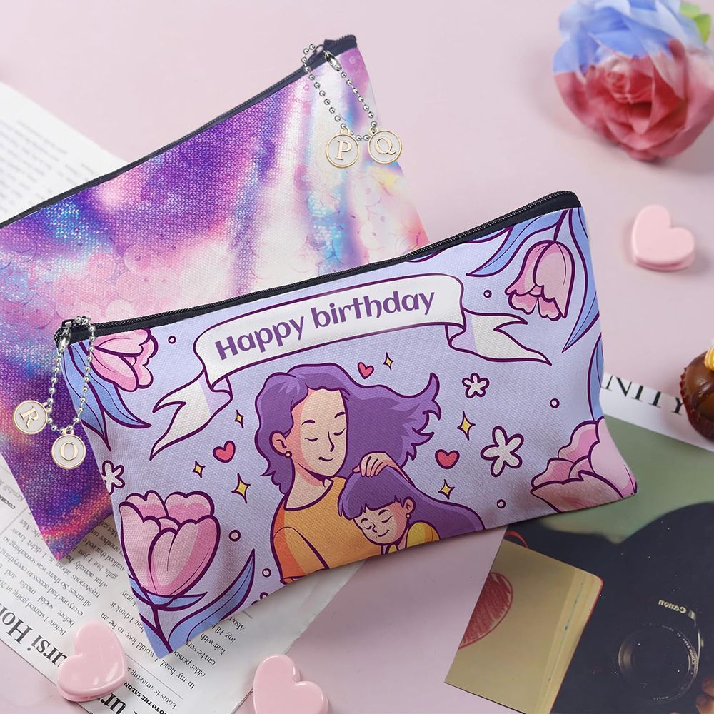 Paintable Canvas Pouch Set with Letter Charms and Chains for DIY Crafts