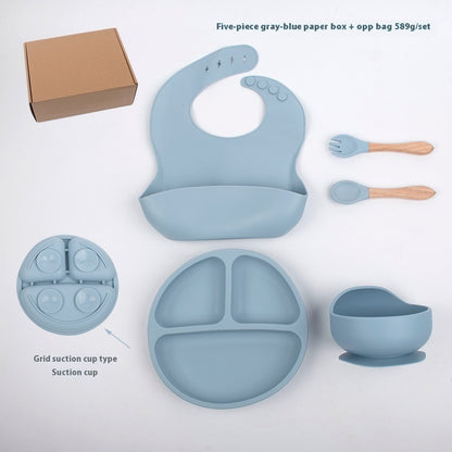 Children's Divided Complementary Food Silicone Bowl Fork Spoon Bib