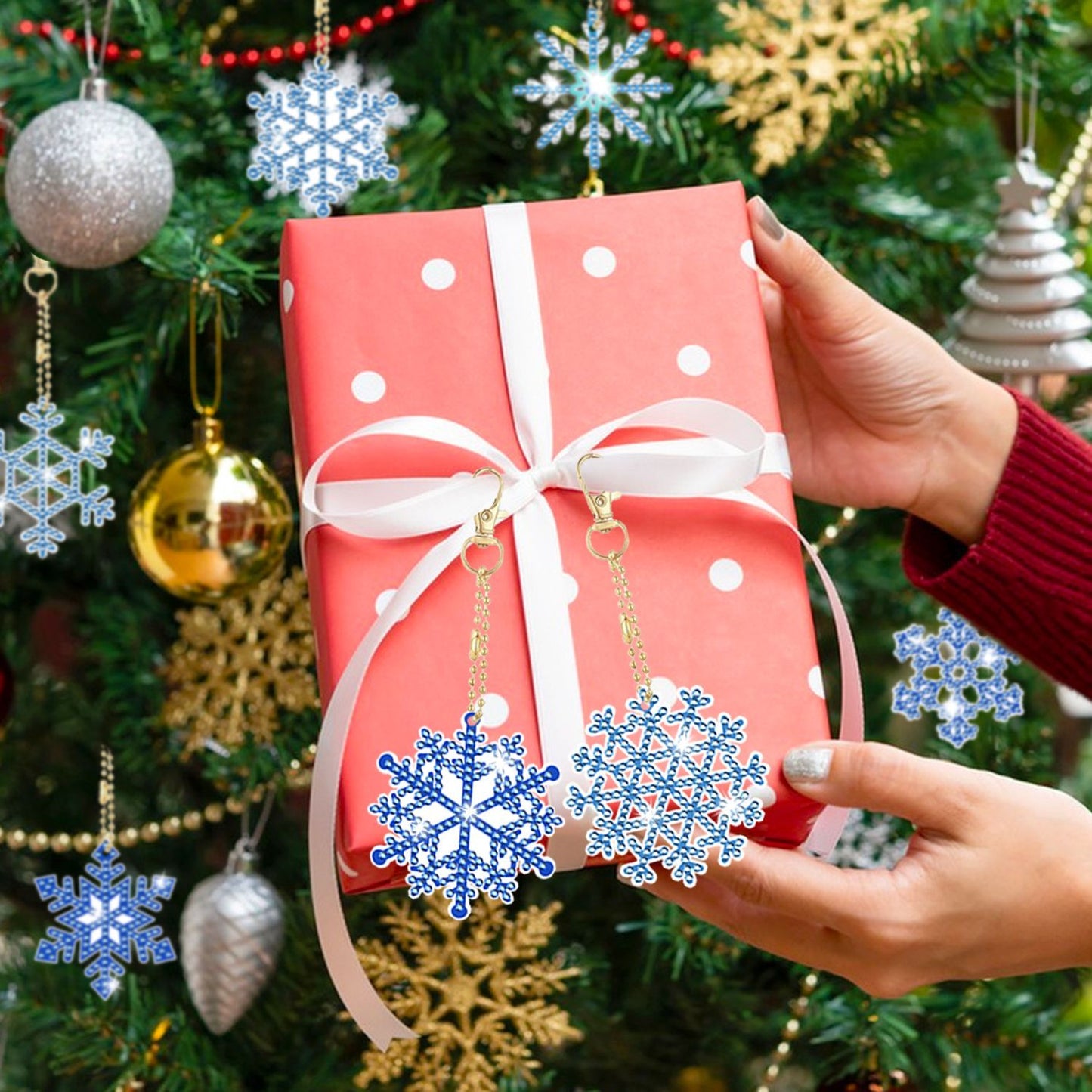 12-Pack Snowflake 5D Rhinestone Keychain DIY Ornament Set