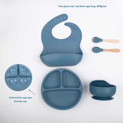 Children's Divided Complementary Food Silicone Bowl Fork Spoon Bib