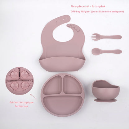 Children's Divided Complementary Food Silicone Bowl Fork Spoon Bib