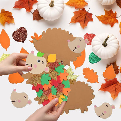 8 Pcs Fall Hedgehog Craft Kits with Leaves and Wiggle Eyes