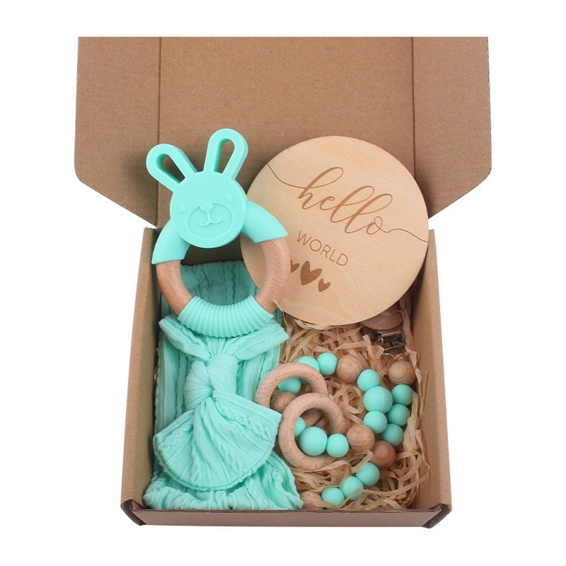 Baby Wooden Rattle and Teether Gift Set