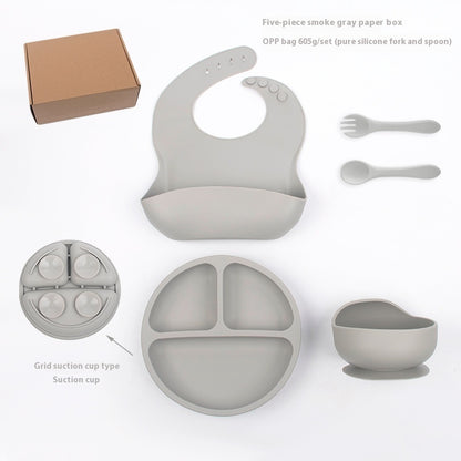 Children's Divided Complementary Food Silicone Bowl Fork Spoon Bib