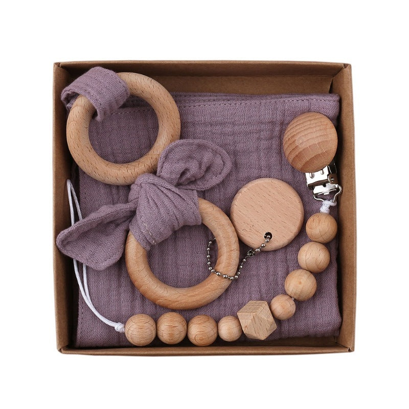 Baby Wooden Rattle and Teether Gift Set