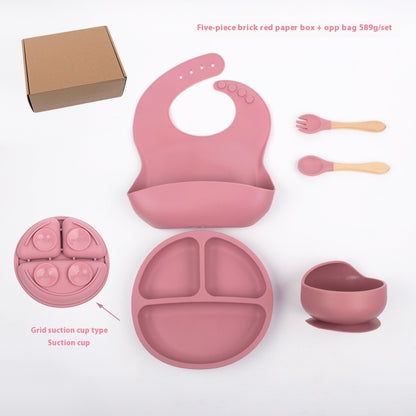 Children's Divided Complementary Food Silicone Bowl Fork Spoon Bib