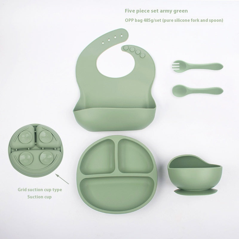 Children's Divided Complementary Food Silicone Bowl Fork Spoon Bib