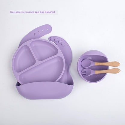 Children's Divided Complementary Food Silicone Bowl Fork Spoon Bib