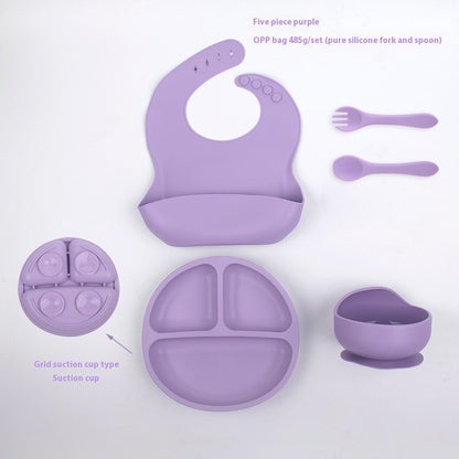 Children's Divided Complementary Food Silicone Bowl Fork Spoon Bib