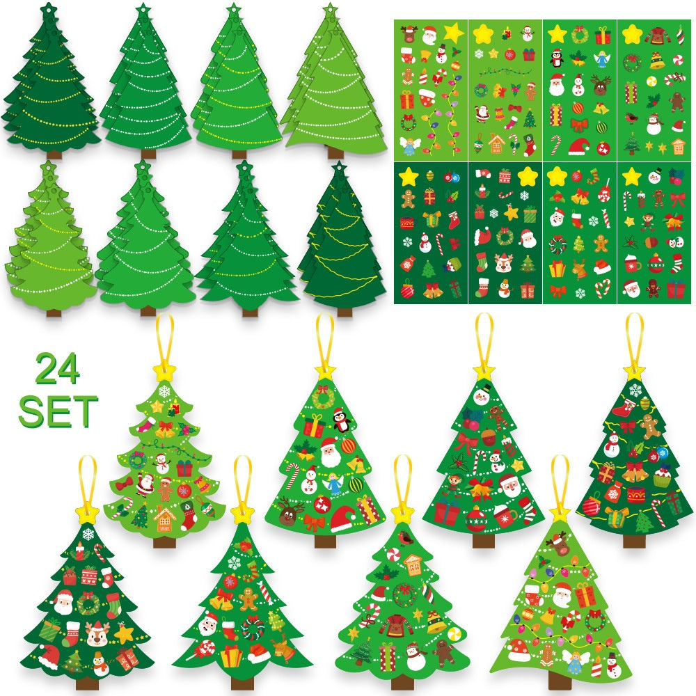 Christmas Tree Cartoon Cards and Stickers Set