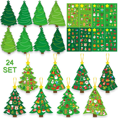 Christmas Tree Cartoon Cards and Stickers Set