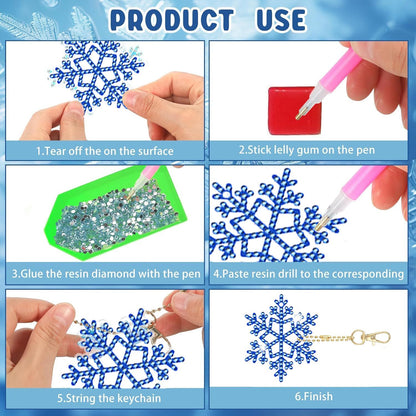 12-Pack Snowflake 5D Rhinestone Keychain DIY Ornament Set