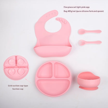 Children's Divided Complementary Food Silicone Bowl Fork Spoon Bib