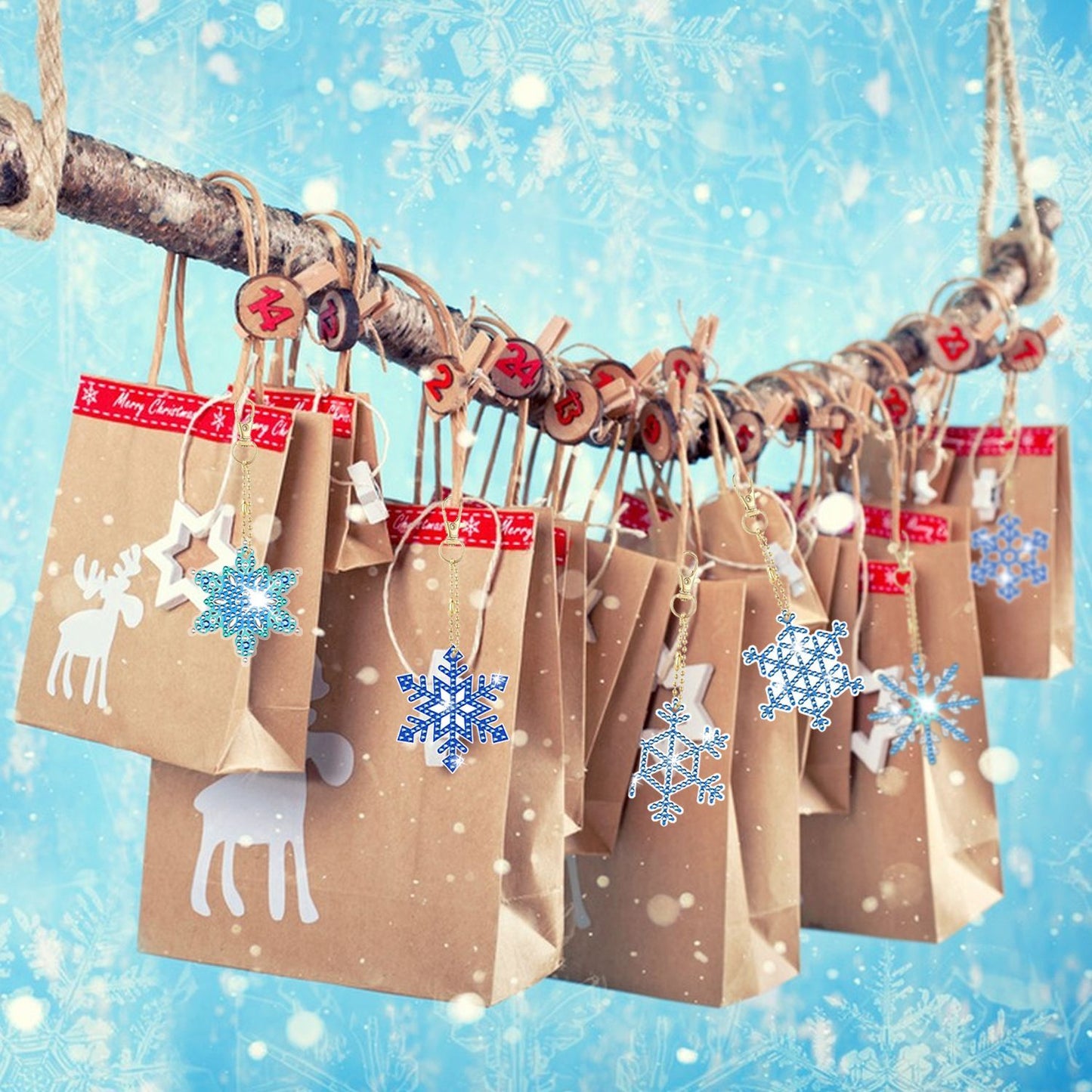 12-Pack Snowflake 5D Rhinestone Keychain DIY Ornament Set