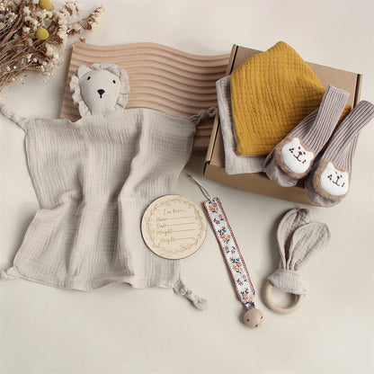 Baby Rabbit & Lion Newborn Gift Set -Towel, Socks, Teether & Hair Band
