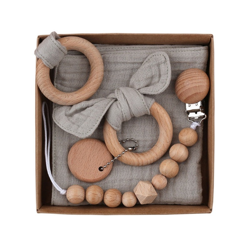 Baby Wooden Rattle and Teether Gift Set