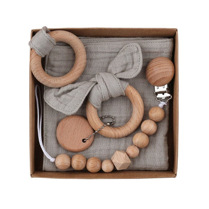 Baby Wooden Rattle and Teether Gift Set