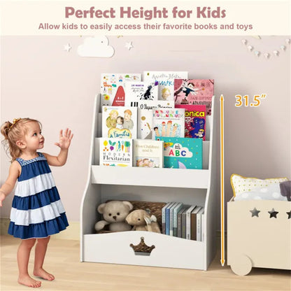 Kids 3-Tier Bookshelf & Toy Storage White - Open Compartment  Hidden Back Space