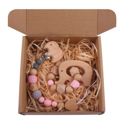 Baby Wooden Rattle and Teether Gift Set