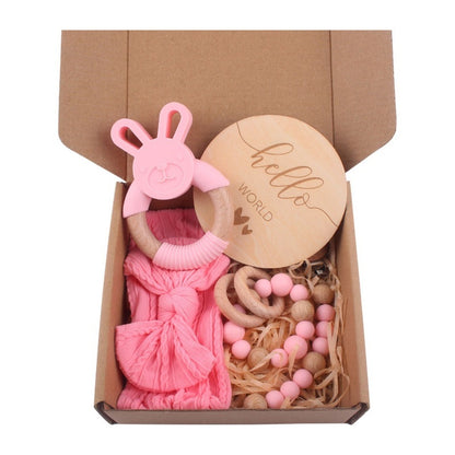 Baby Wooden Rattle and Teether Gift Set