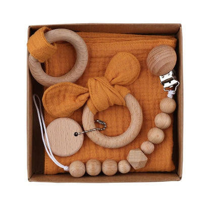 Baby Wooden Rattle and Teether Gift Set