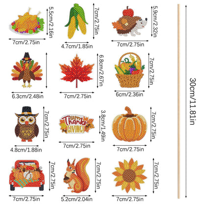 12-Pack Fall 5D Rhinestone DIY Thanksgiving Ornaments