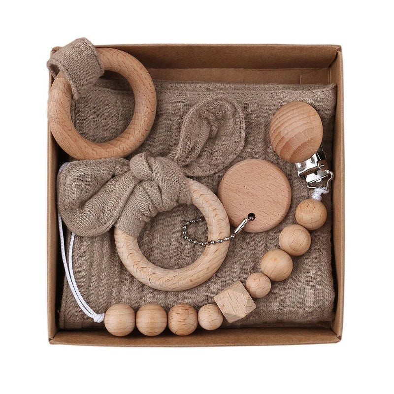 Baby Wooden Rattle and Teether Gift Set